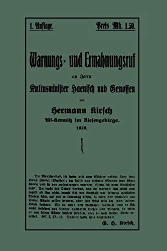 Warnungs- und Ermahnungsruf an Herrn Kultusminister Haenisch und Genossen