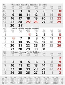 3-Monats-Planer Comfort Grau 2025: 3-Monatskalender groß I Wandplaner / Bürokalender mit Datumsschieber, Vor-und Nachmonat und Jahresübersicht I 30 x 39 cm