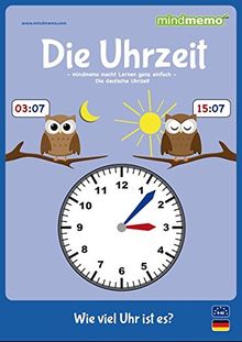 mindmemo Lernfolder - Die Uhrzeit - Grundschule - Zusammenfassung: genial-einfache Lernhilfe - PremiumEdition (foliert) - Din A4 6-seiter + selbstklebender Abhefter