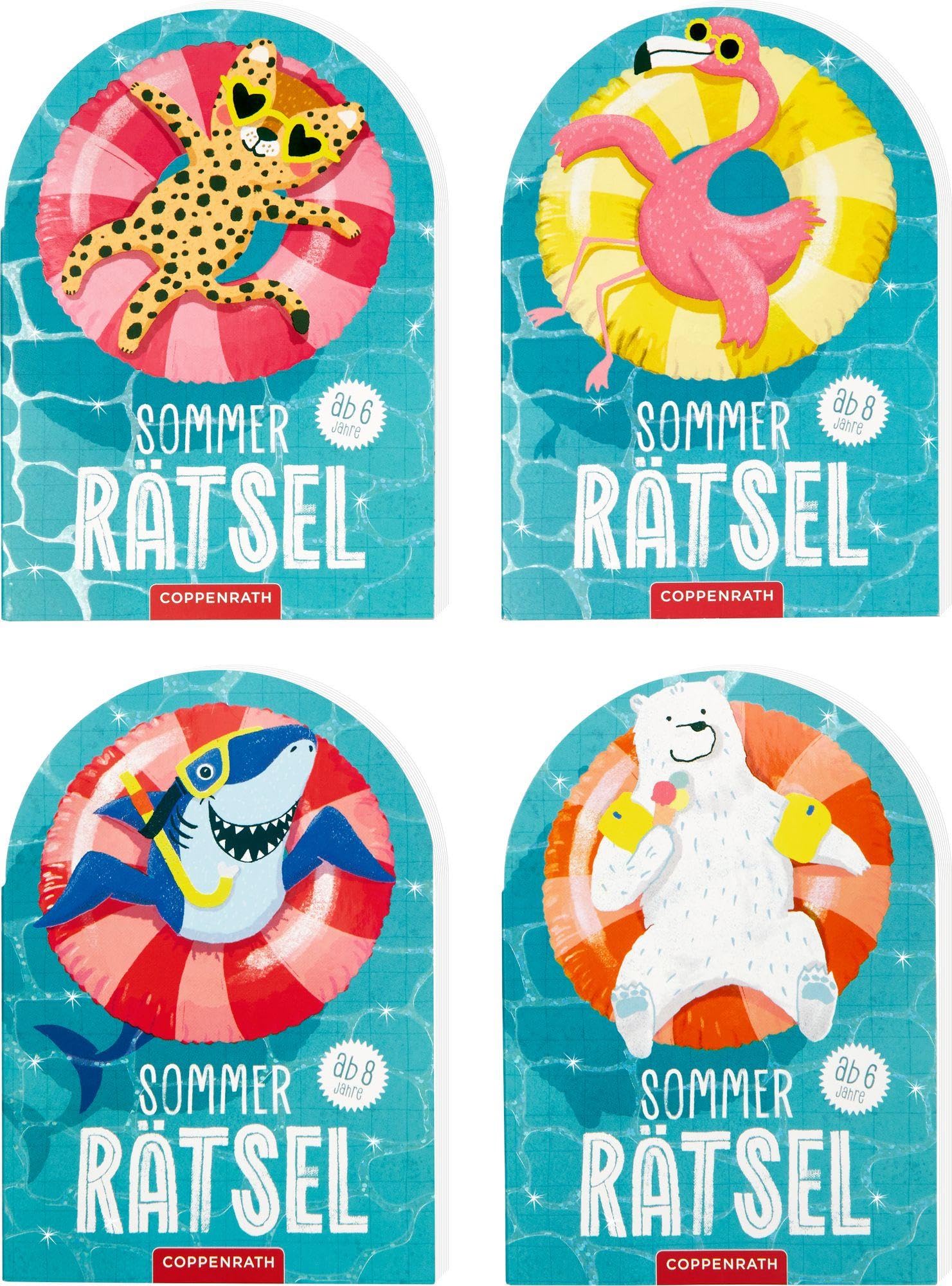 Sommer-Rätsel to go: Eisbär / Hai / Leopard / Flamingo: Sommerliche Rätselblöcke für unterwegs mit Glitzercovern für Kinder ab 6 und 8