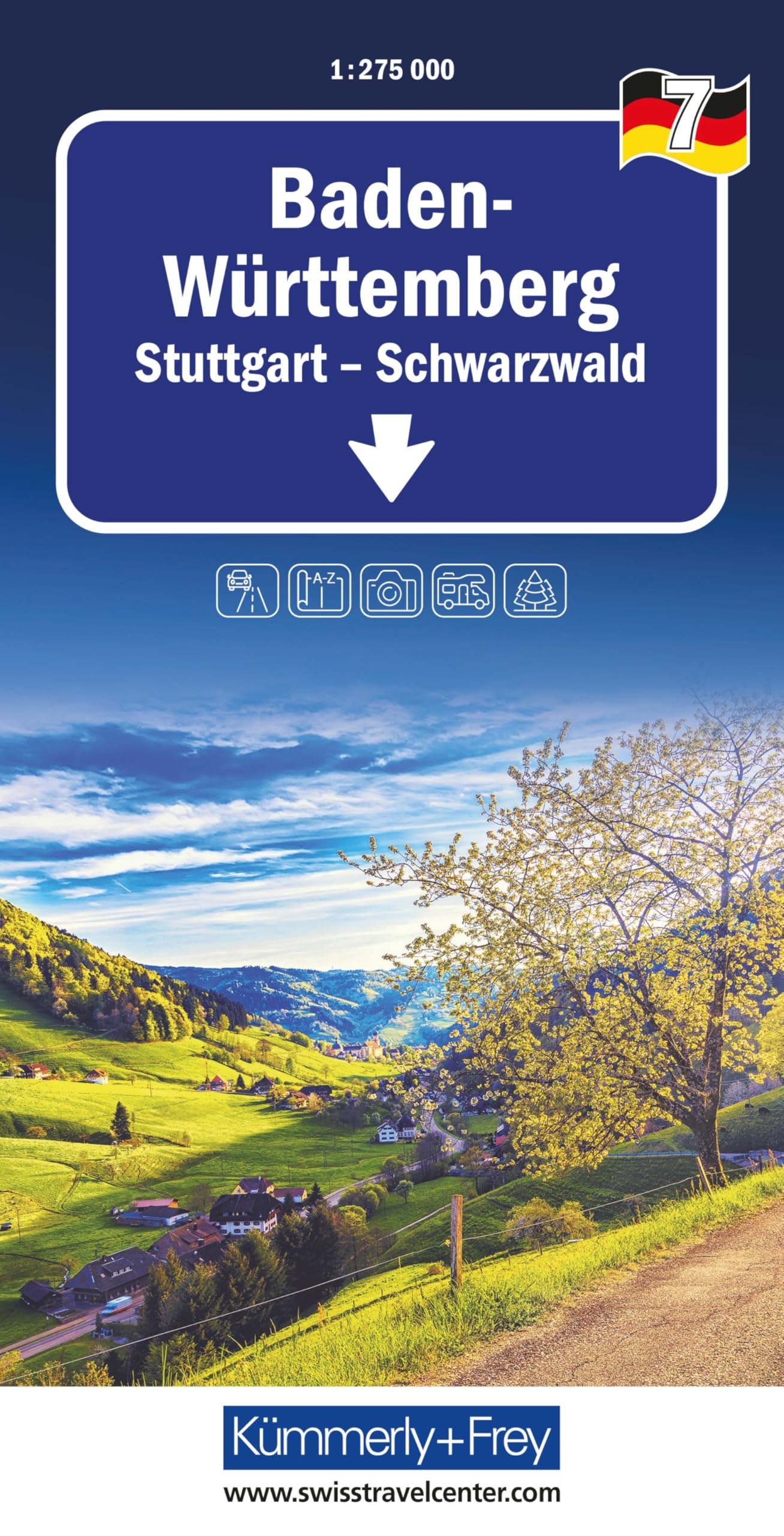 Kümmerly+Frey Regional-Strassenkarte 7 Baden Württemberg 1:275.000: Mit Stuttgart und Schwarzwald. Inkl. Ortsverzeichnis und Reiseinformationen (Regional maps - Germany, Band 7)