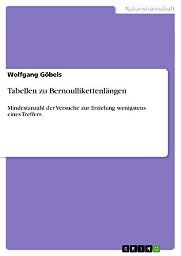 Tabellen zu Bernoullikettenlängen: Mindestanzahl der Versuche zur Erzielung wenigstens eines Treffers