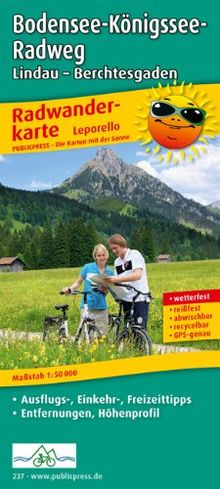 Radwanderkarte Bodensee-Königssee-Radweg: Mit Ausflugszielen, Einkehr- & Freizeittipps, reissfest, wetterfest, GPS-genau 1:50000