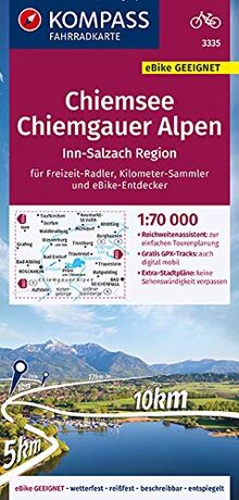 KOMPASS Fahrradkarte Chiemsee, Chiemgauer Alpen 1:70.000, FK 3335: reiß- und wetterfest mit Extra Stadtplänen (KOMPASS-Fahrradkarten Deutschland, Band 3335)