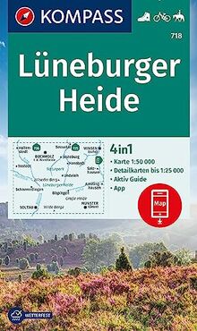 KOMPASS Wanderkarte 718 Lüneburger Heide 1:50.000: 4in1 Wanderkarte mit Aktiv Guide und Detailkarten inklusive Karte zur offline Verwendung in der KOMPASS-App. Fahrradfahren. Reiten.