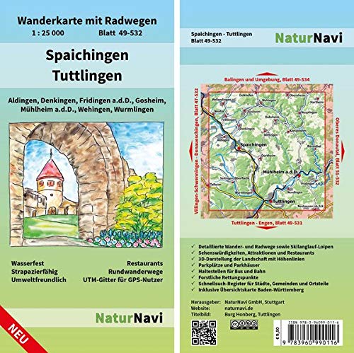 Spaichingen - Tuttlingen: Wanderkarte mit Radwegen, Blatt 49-532, 1 : 25 000, Aldingen, Denkingen, Fridingen a.d.D., Gosheim, Mühlheim a.d.D., ... (NaturNavi Wanderkarte mit Radwegen 1:25 000)