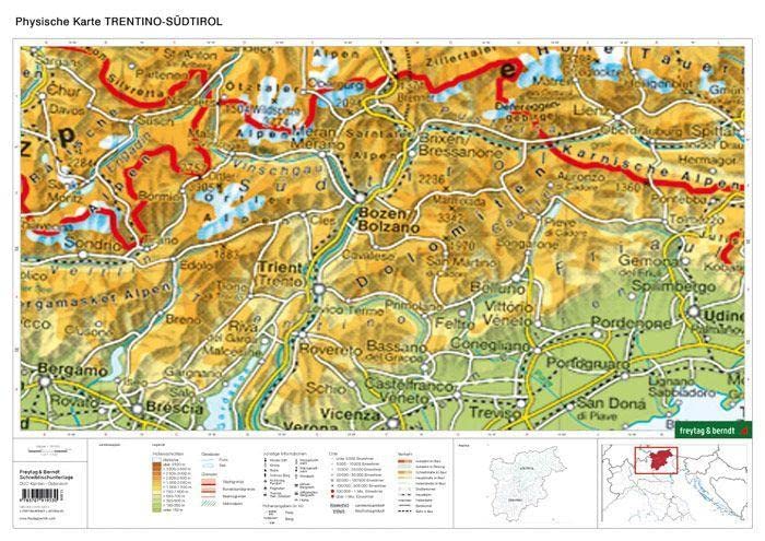 Schreibtischunterlage DUO, Schulhandkarte Südtirol-Trentino 1:450.000: Norditalien 1:1,2 Mio auf Rückseite (freytag & berndt Poster + Markiertafeln)