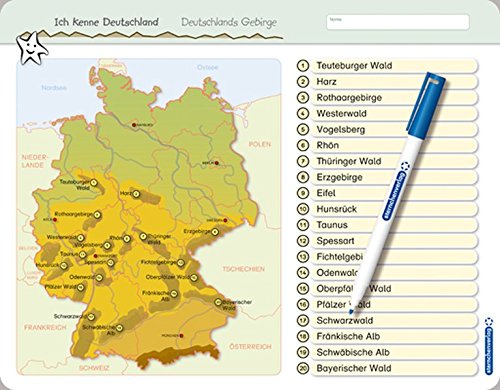 Ich kenne Deutschland - Deutschlands Gebirge: Für die 3. bis 5. Klasse - Stabile wiederbeschreibbare Lernvorlage im großen Format, 32,5 x 25 cm ... ohne zu schmieren und ohne Farbrückstände.
