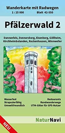 Pfälzerwald 2: Wanderkarte mit Radwegen, Blatt 42-550, 1 : 25 000, Dannenfels, Donnersberg, Eisenberg, Göllheim, Kirchheimbolanden, Rockenhausen, ... (NaturNavi Wanderkarte mit Radwegen 1:25 000)