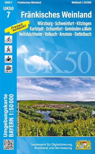 UK50-7 Fränkisches Weinland: Würzburg, Schweinfurt, Kitzingen, Karlstadt, Ochsenfurt, Gemünden a.Main, Veitshöchheim, Volkach, Arnstein, Dettelbach ... Karte Freizeitkarte Wanderkarte)