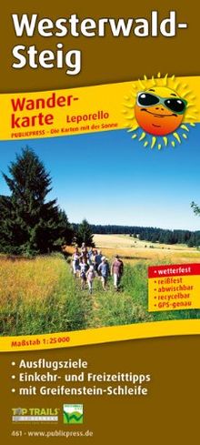 Wanderkarte Leporello Westerwaldsteig: mit Ausflugszielen, Einkehr- & Freizeittipps und Greifenstein-Schleife, wetterfest, reissfest, abwischbar, ... wetterfest, reissfest, abwischbar, GPS-genau