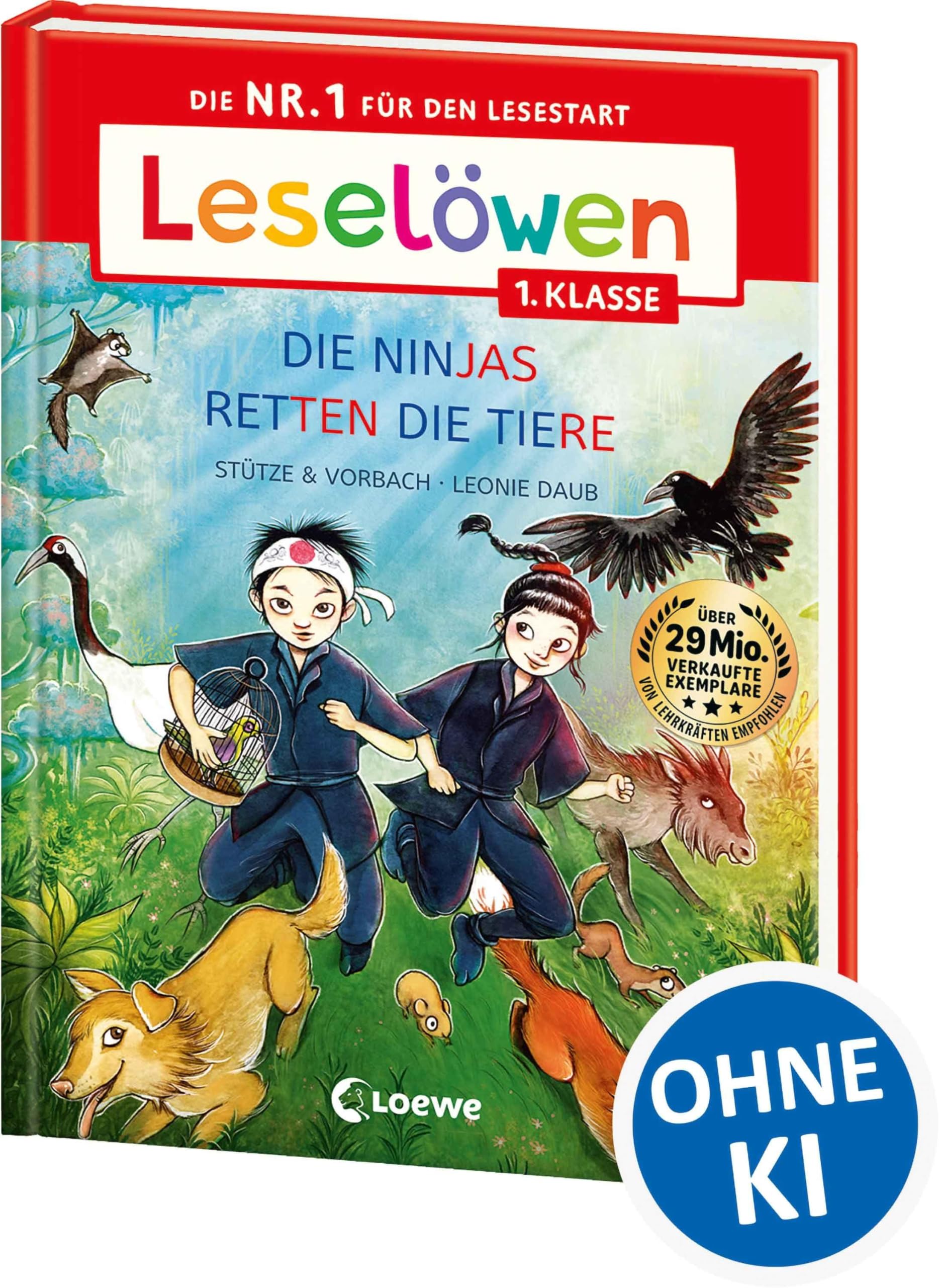 Leselöwen 1. Klasse - Die Ninjas retten die Tiere (Großbuchstabenausgabe): Die Nr. 1 für den Lesestart - Mit Silbenfärbung und Leselernschrift ABeZeh - Erstlesebuch für Kinder ab 6 Jahren