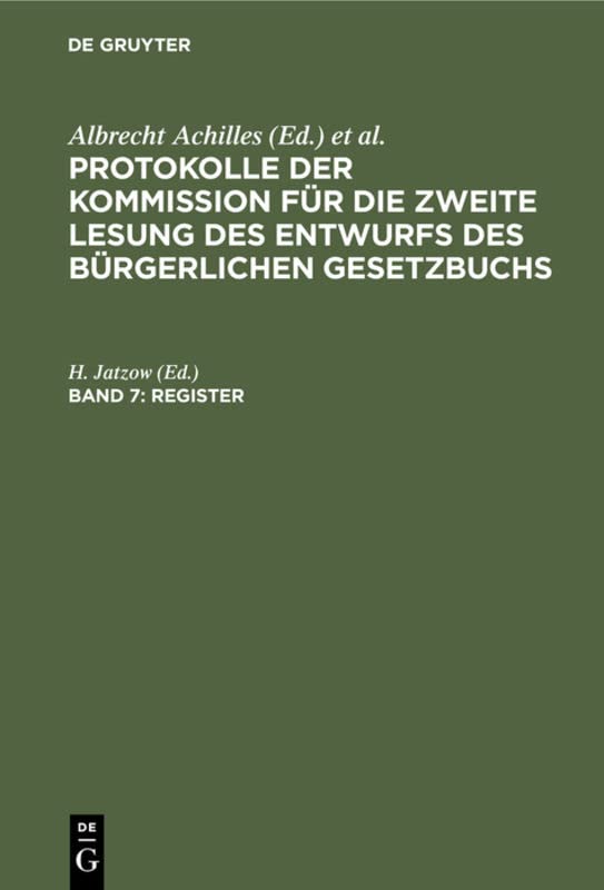 Register (Protokolle der Kommission für die zweite Lesung des Entwurfs des Bürgerlichen Gesetzbuchs)