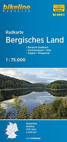 Radkarte Bergisches Land (RK-NRW11): Bergisch Gladbach – Gummersbach – Köln – Siegtal – Wuppertal. 1:75.000, wetterfest/reißfest, GPS-tauglich mit UTM-Netz (Bikeline Radkarte)