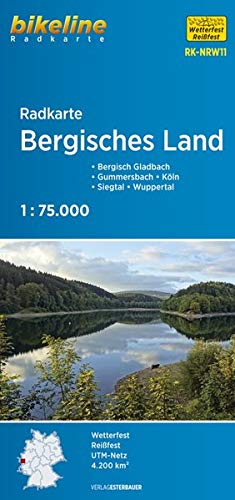 Radkarte Bergisches Land (RK-NRW11): Bergisch Gladbach – Gummersbach – Köln – Siegtal – Wuppertal. 1:75.000, wetterfest/reißfest, GPS-tauglich mit UTM-Netz (Bikeline Radkarte)
