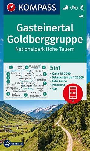 unbekannt Kompass Wanderkarte 40 Gasteinertal, Goldberggruppe, Nationalpark Hohe Tauern 1, 50.000, 5in1 Wanderkarte, Mit Panorama, Aktiv Guide Und Detailkarten