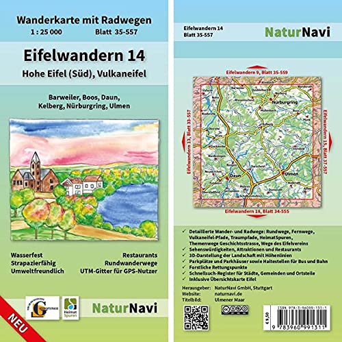 Eifelwandern 14 - Hohe Eifel (Süd), Vulkaneifel: Wanderkarte mit Radwegen, Blatt 35-557, 1 : 25 000, Barweiler, Boos, Daun, Kelberg, Nürburgring, Ulmen (NaturNavi Wanderkarte mit Radwegen 1:25 000)