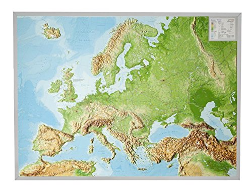 Reliefkarte Europa Gross 1 : 8.000.000 mit Aluminium Rahmen