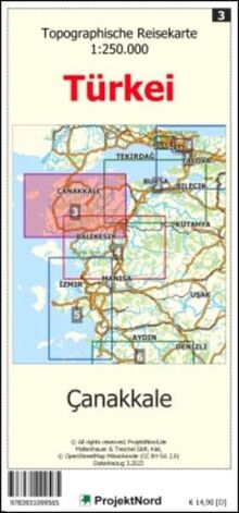 Canakkale - Topographische Reisekarte 1:250.000 Türkei (Blatt 3): mit Wanderwegen und Radwanderwegen - Landkarte (Türkei Reisekarten: Detaillierte topographische Landkarten)