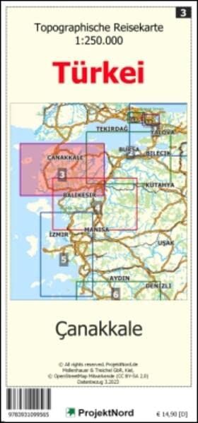 Canakkale - Topographische Reisekarte 1:250.000 Türkei (Blatt 3): mit Wanderwegen und Radwanderwegen - Landkarte (Türkei Reisekarten: Detaillierte topographische Landkarten)