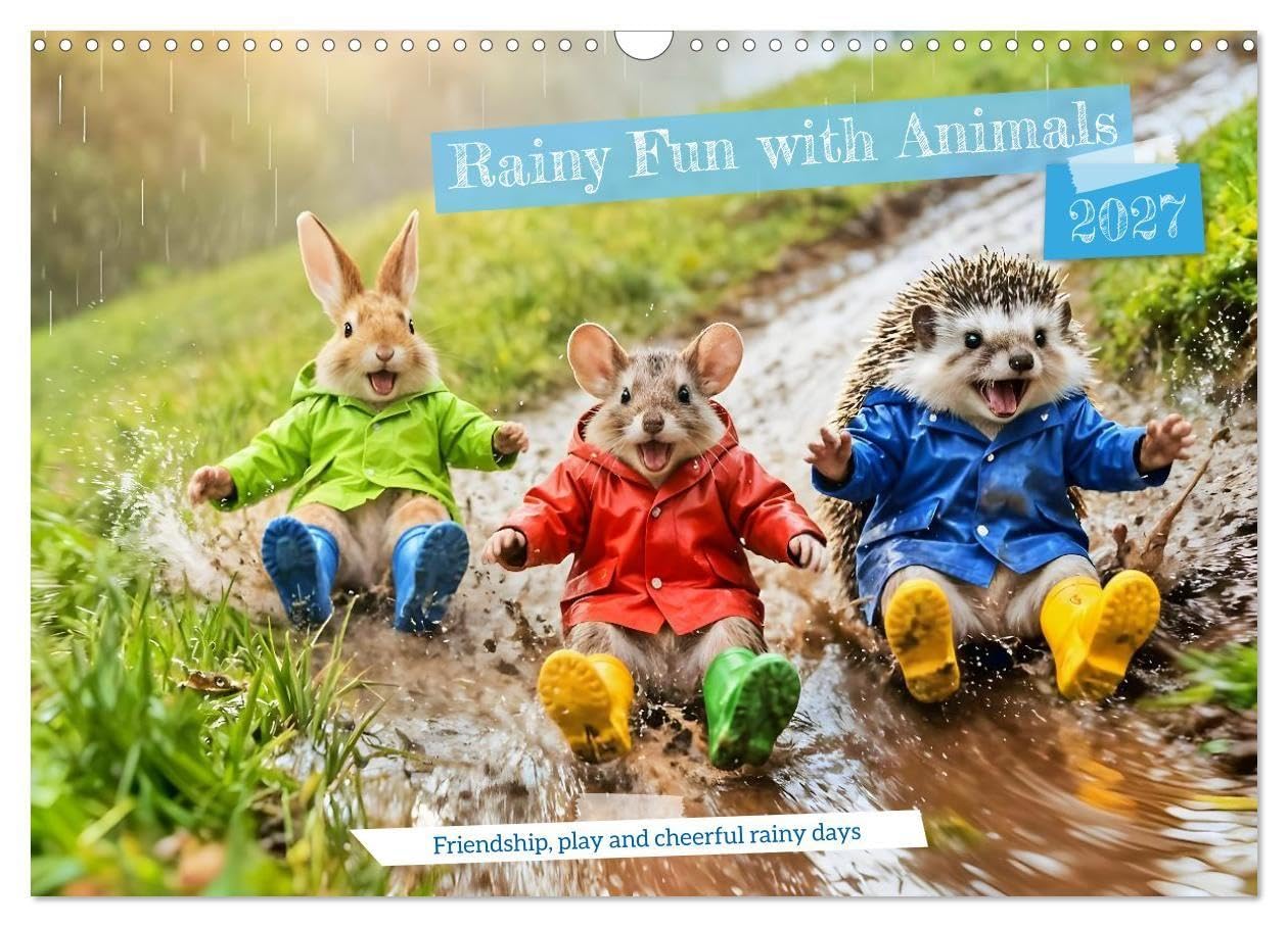 Rainy Fun with Animals - Friendship, play and cheerful rainy days (Wall Calendar 2027 DIN A3 landscape), CALVENDO 12 Month Wall Calendar