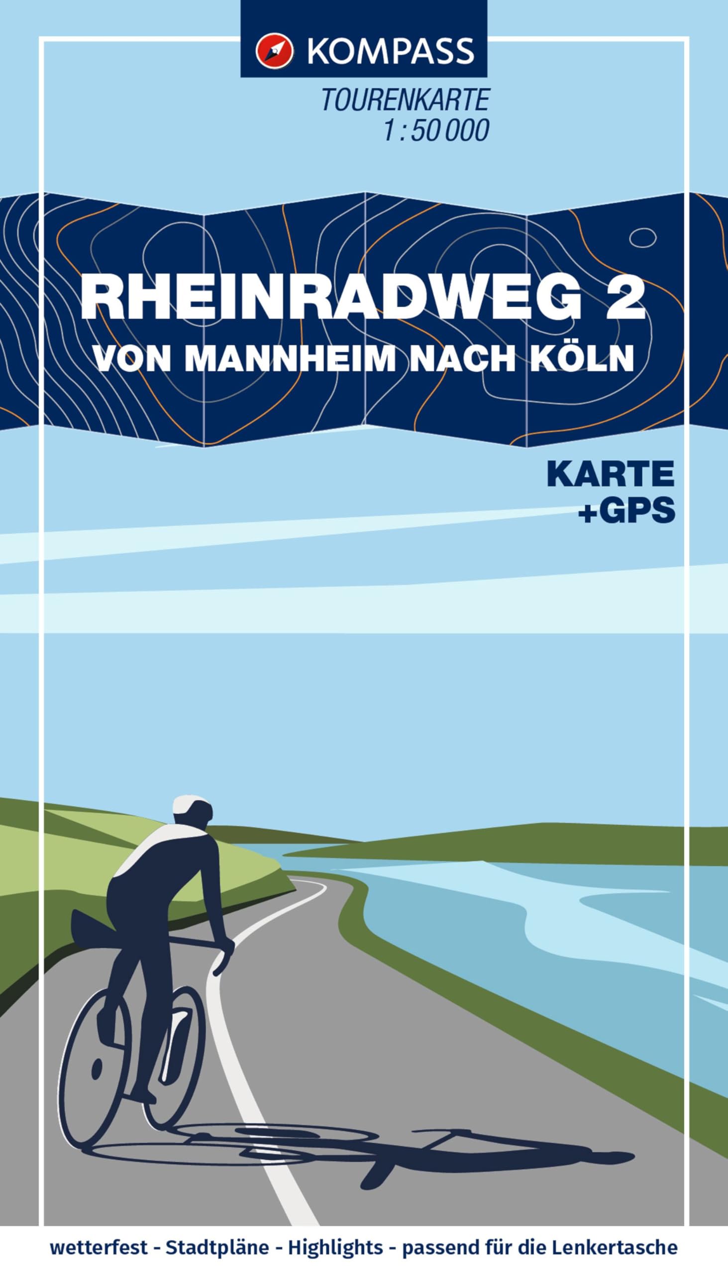 KOMPASS Fahrrad-Tourenkarte Rheinradweg 2, von Mannheim nach Köln 1:50.000: Leporello Karte, reiß- und wetterfest