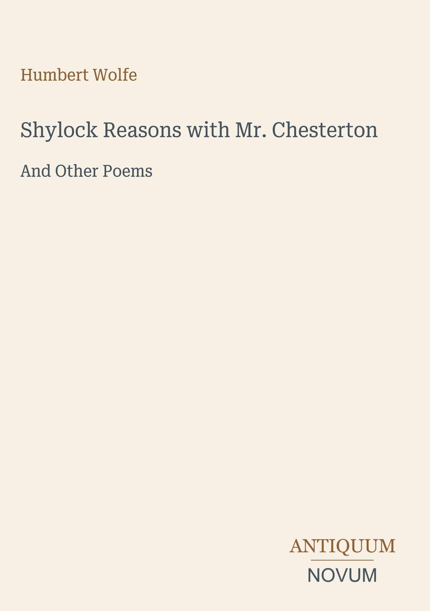 Shylock Reasons with Mr. Chesterton