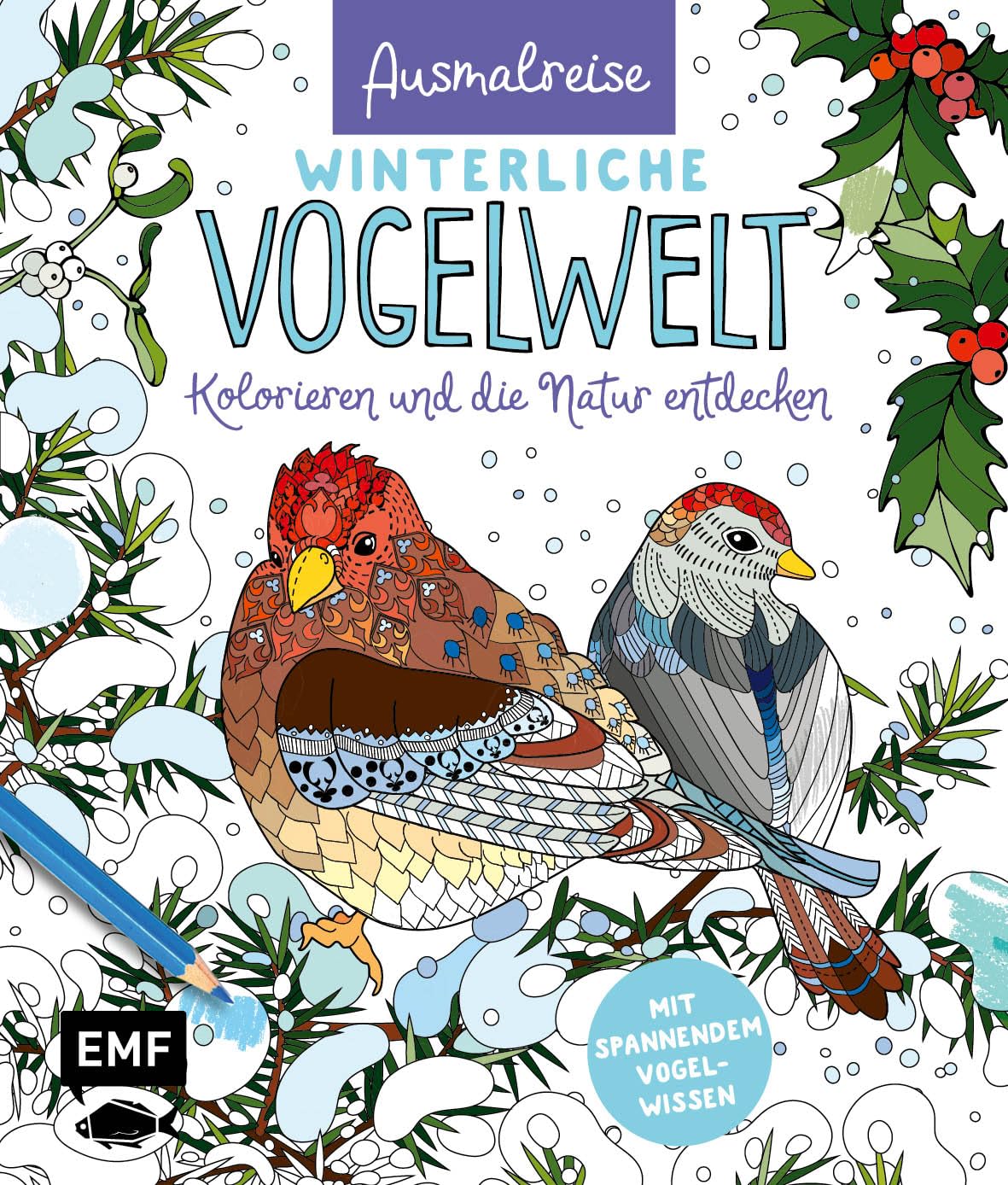 Ausmalreise Winterliche Vogelwelt: Ein entspannendes Ausmalbuch für gemütliche Winterstunden | Kolorieren und die Natur entdecken | Mit interessantem Vogel-Wissen: Beobachten, erkennen, füttern