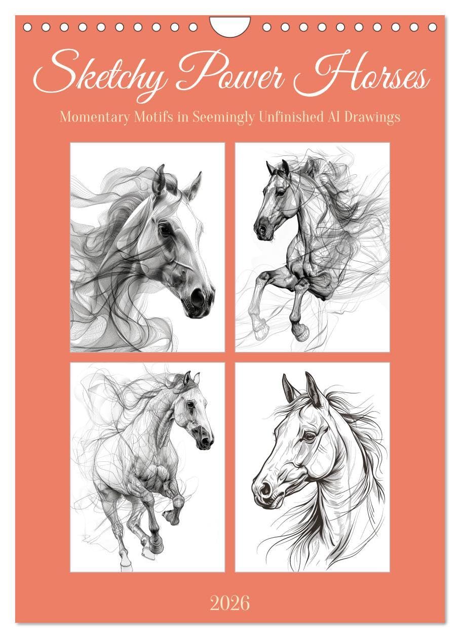 Sketchy Power Horses (Wall Calendar 2026 DIN A4 portrait), CALVENDO 12 Month Wall Calendar: Inspiring pictures to draw horses again