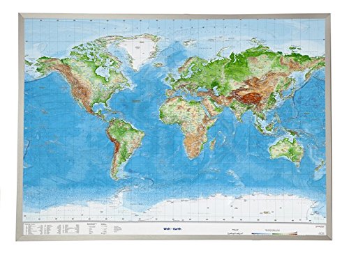 Welt Reliefkarte Groß m Aluminiumrahmen  Earth - André Markgraf Mario Engelhardt Karte (im Sinne von Landkarte)