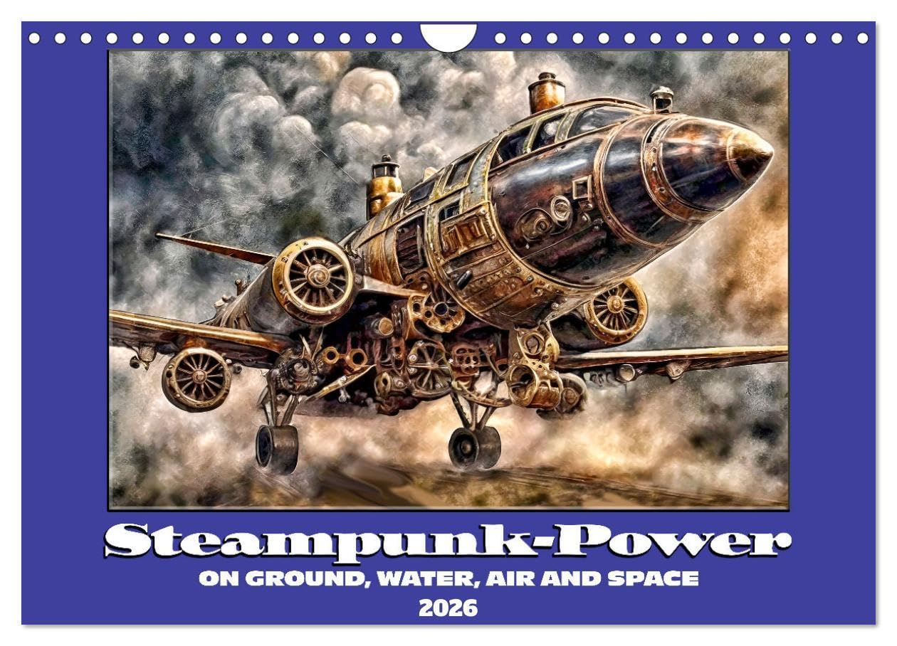 Steampunk power on ground, water, air and space (Wall Calendar 2026 DIN A4 landscape), CALVENDO 12 Month Wall Calendar: Retro-futuristic full steam ahead
