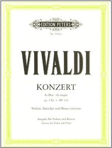 Konzert für Violine, Streicher und Basso continuo G-Dur op. 3 Nr. 3 RV 310 / PV 96: Ausgabe für Violine und Klavier
