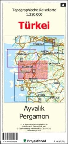 Ayvalik - Pergamon - Topographische Reisekarte 1:250.000 Türkei (Blatt 4): mit Wanderwegen und Radwanderwegen - Landkarte (Türkei Reisekarten: Detaillierte topographische Landkarten)