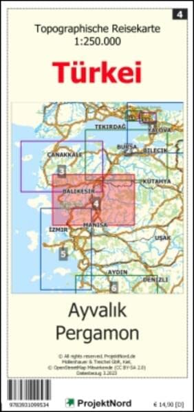 Ayvalik - Pergamon - Topographische Reisekarte 1:250.000 Türkei (Blatt 4): mit Wanderwegen und Radwanderwegen - Landkarte (Türkei Reisekarten: Detaillierte topographische Landkarten)