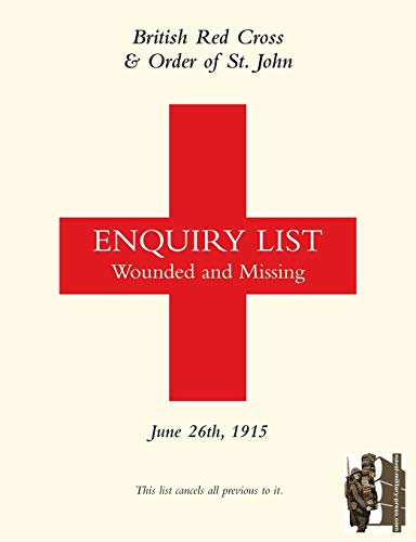 British Red Cross & order of St. John Enquiry List Wounded and Missing: June 26th, 1915