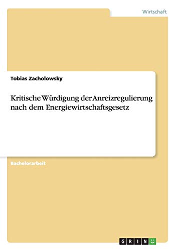 Kritische Würdigung der Anreizregulierung nach dem Energiewirtschaftsgesetz
