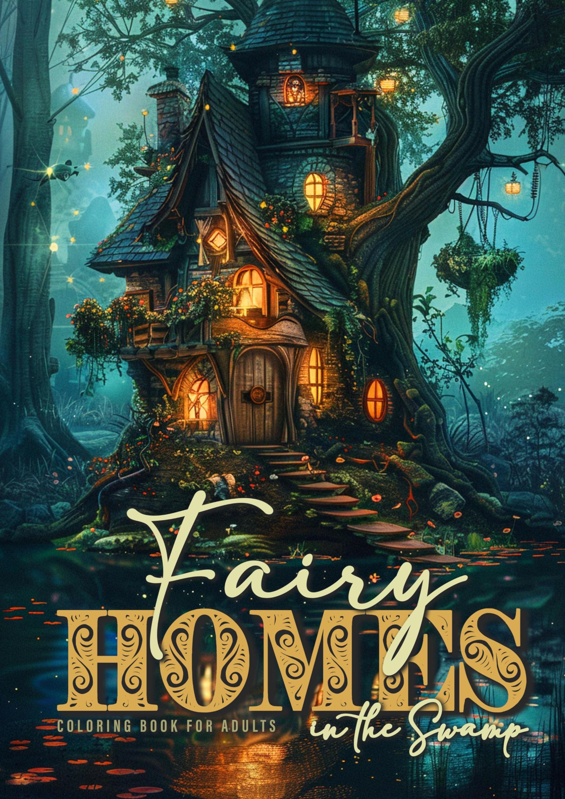 Monsoon Publishing Fairy Homes In The Swamp Coloring Book For Adults, Whimsical Houses Coloring Book | Grayscale Fairy Houses Coloring Book For Adults In Water| 52 P|