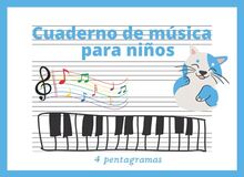 Cuaderno de Música 4 pentagramas: Libreta para notación musical para niños, papel pautado, 4 pentagramas por página, pentagrama grande, pauta ancha, A5+ apaisado, 60 páginas