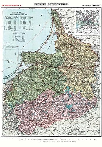 Historische Karte: Provinz Ostpreussen um 1910 (Plano): Provinz Ostpreussen. Carl Flemmings Generalkarten No. 3. (Friedrich Handtke (1815-1879) - Historische Landkarten)