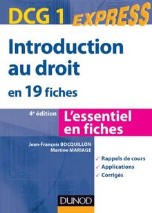 Introduction au droit en 19 fiches, DCG 1 : l'essentiel en fiches : rappels de cours, applications, corrigés