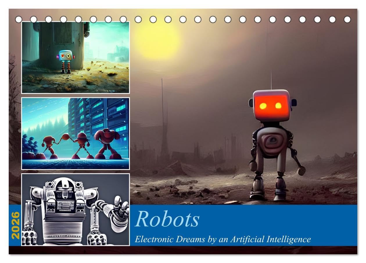 Robots (Desk Calendar 2026 DIN A5 landscape), CALVENDO 12 Month DeskCalendar: Electronic Dreams by an Artificial Intelligence