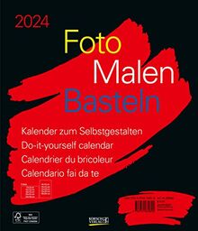 Foto-Malen-Basteln Bastelkalender schwarz groß 2024: Fotokalender zum Selbstgestalten. Do-it-yourself Kalender mit festem Fotokarton. Format: 30 x 35 cm