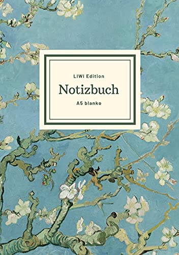 Notizbuch schön gestaltet mit Leseband - A5 Hardcover blanko - 100 Seiten 90g/m² - Motiv Blühende Mandelbaumzweige, van Gogh - FSC Papier: Notebook ... blanko - Mandelblüten - almond blossom