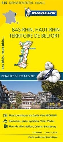 Carte Bas-Rhin, Haut-Rhin, Territoire de Belfort Michelin