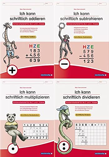 Ich kann schriftlich addieren, subtrahieren, multiplizieren und dividieren im Set: 4 Schülerarbeitshefte für die 3. und 4. Klasse zum selbstständigen Erlernen der schriftlichen Rechenverfahren