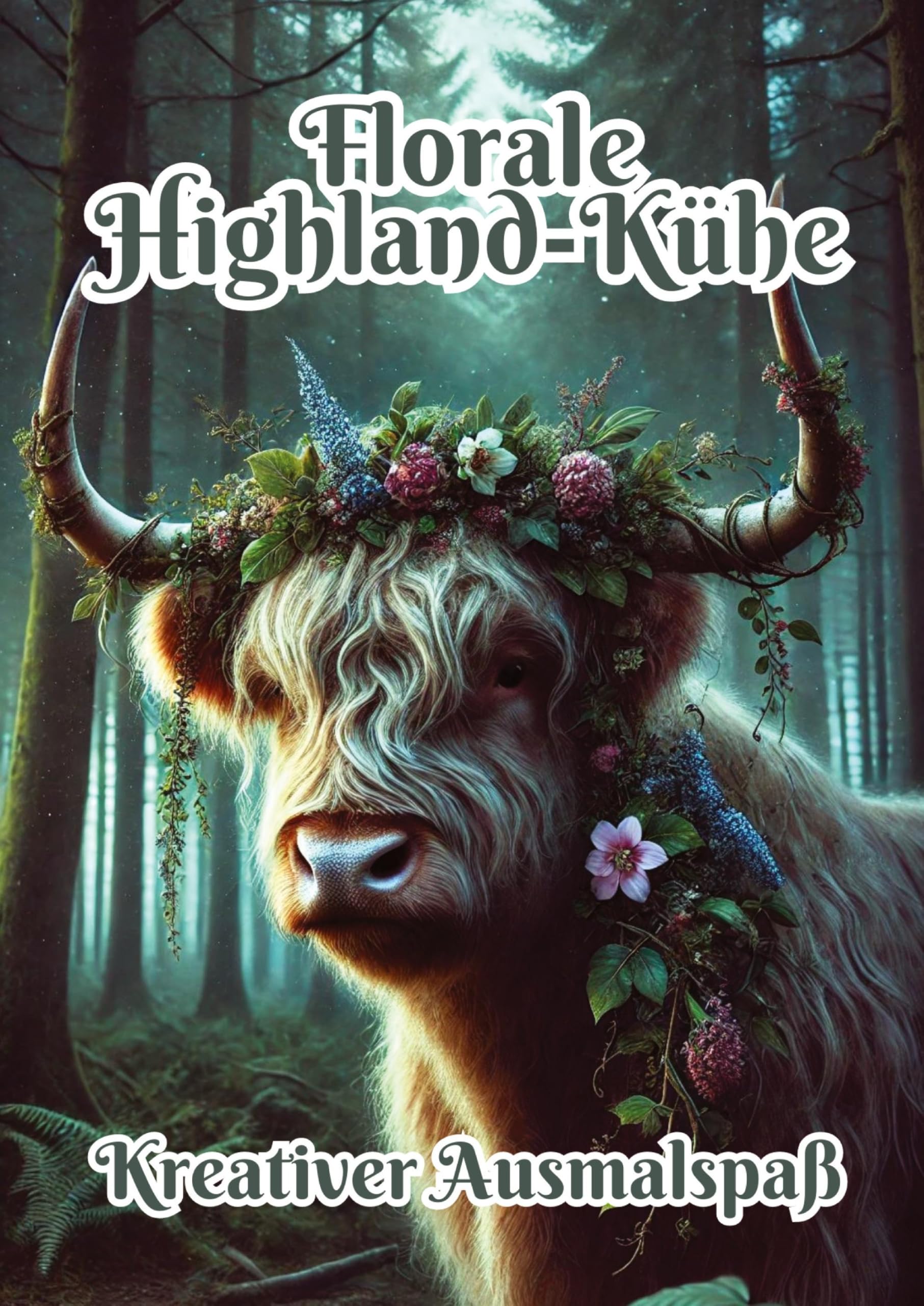 Florale Highland-Kühe: Kreativer Ausmalspaß