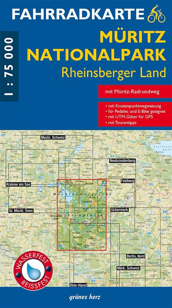 Fahrradkarte Müritz-Nationalpark, Rheinsberger Land: Mit Müritz-Radrundweg. Wasser- und reißfest. Mit UTM-Gitter für GPS. Wasser- und reißfest. (Fahrradkarten)