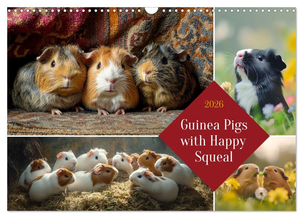 Guinea Pigs with Happy Squeal (Wall Calendar 2026 DIN A3 landscape), CALVENDO 12 Month Wall Calendar: Guinea pigs - small fluffy balls, big personalities