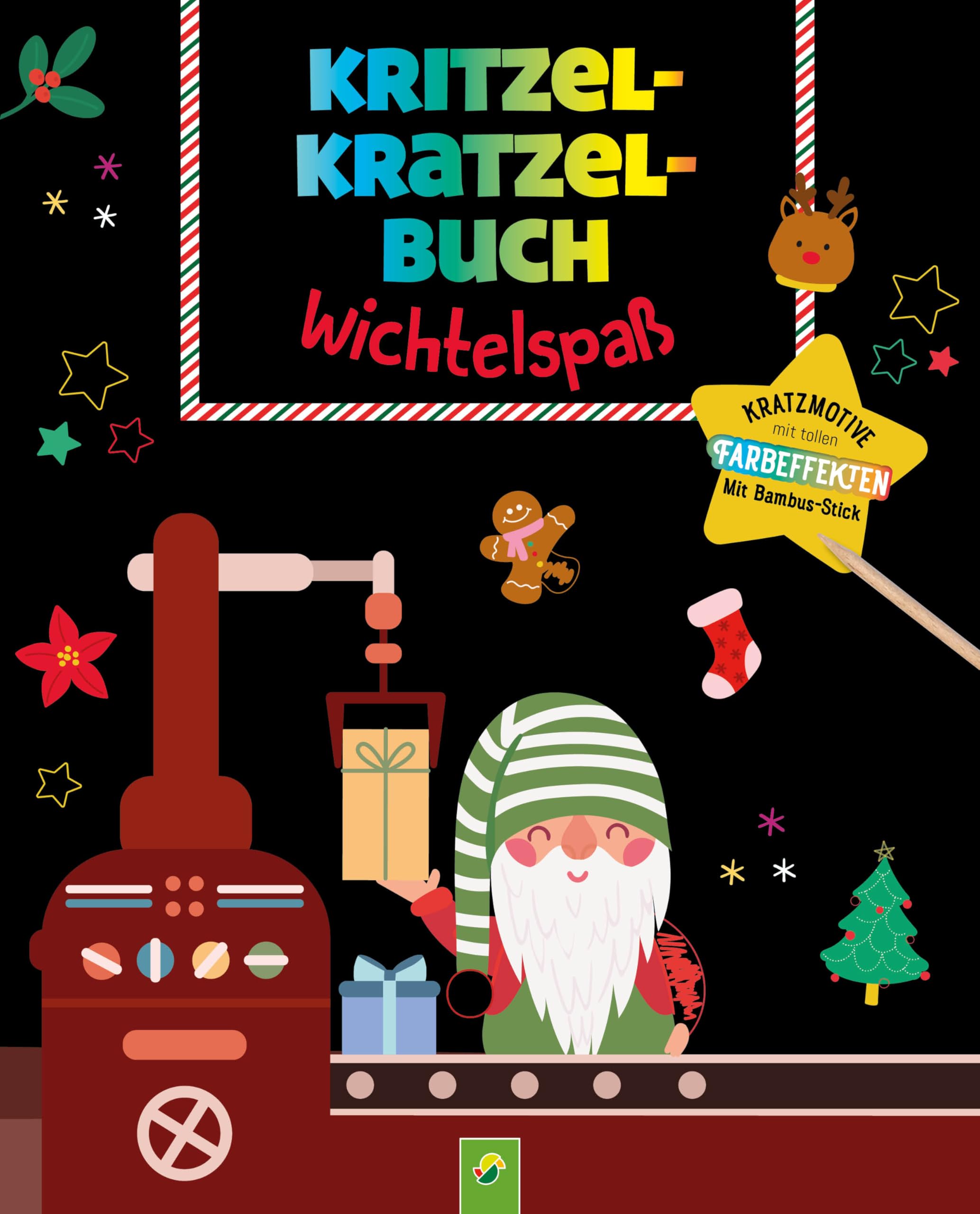 Kritzel-Kratzel-Buch Wichtelspaß: Mit 17 winterlichen Kratzmotiven. Mit praktischem Bambus-Stick. Für Kinder ab 3 Jahren.