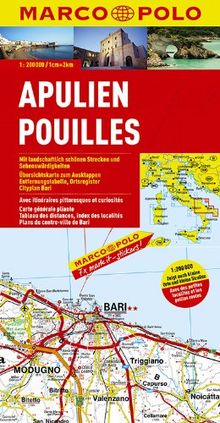 MARCO POLO Karte Apulien: Mit landschaftlich schönen Strecken und Sehenswürdigkeiten. Übersichtskarte zum Ausklappen, Entfernungstabelle, Ortsregister, Cityplan Bari (Marco Polo Maps)